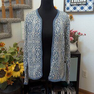 Nomadic Traders Blue & White Jacquard Knit Cardigan Sweater | Size Small